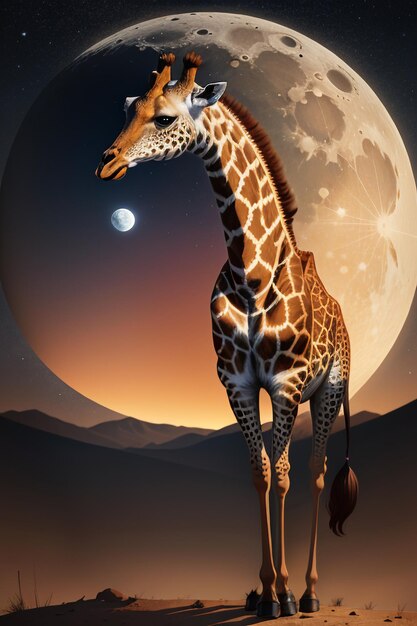 Foto girafa fundo de papel de parede de vida selvagem ilustração de fotografia hd sob a lua à noite