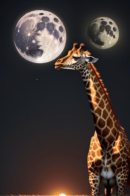 Foto girafa fundo de papel de parede de vida selvagem ilustração de fotografia hd sob a lua à noite
