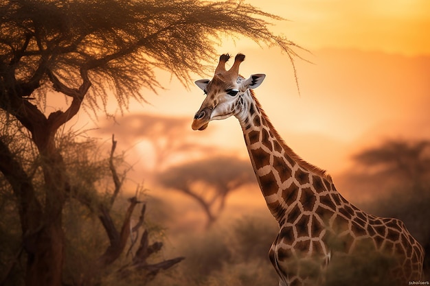 Girafa Majestade da Savana Africana