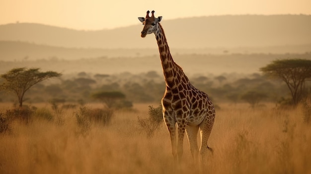 Girafa majestosa elevando-se sobre a savana gerada por IA