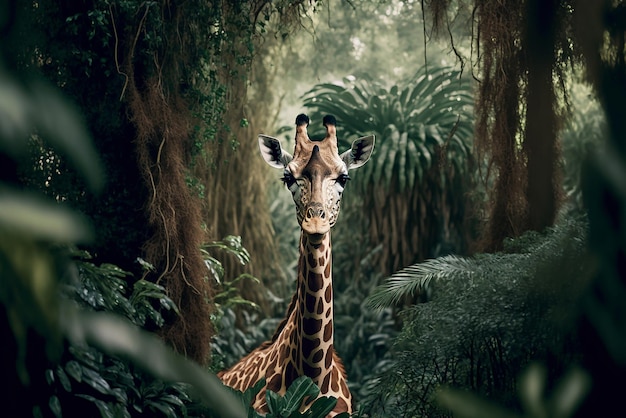Girafa na floresta tropical ilustração Generative AI