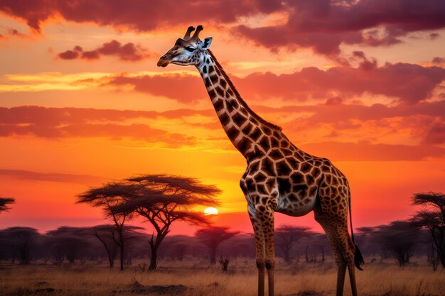 Girafa en la sabana al atardecer en Sudáfrica