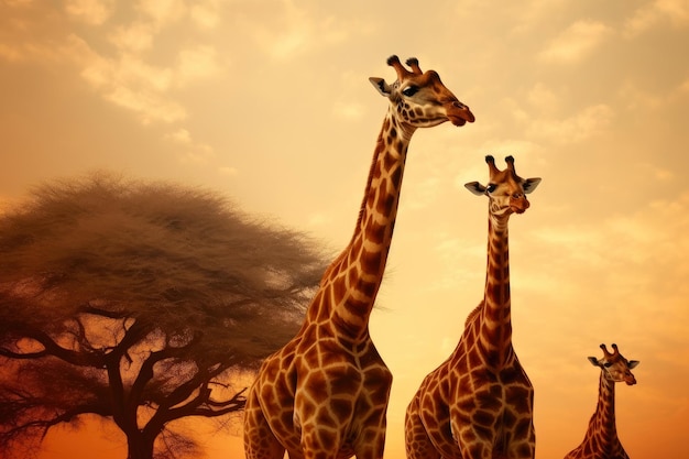 Girafas surpreendentes que alcançam o céu