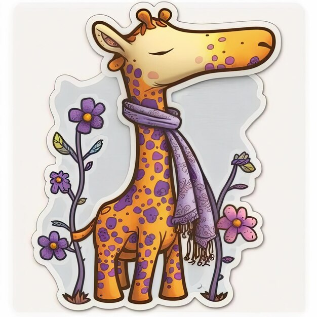 Giraffe, flacher Vektoraufkleber, Illustration, niedliche Cartoon-Figur, Pastell-Clipart-Set, verträumt