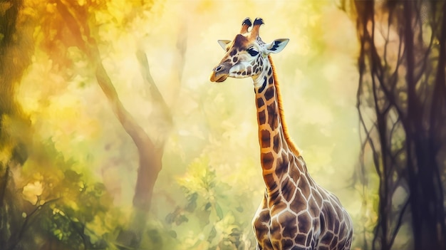 Giraffe im Wald-Aquarell-Stil. Erstellt mit generativer KI