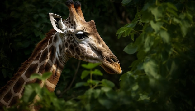 Giraffe im wilden Afrika, Nahaufnahme eines majestätischen Säugetiers, erzeugt durch künstliche Intelligenz