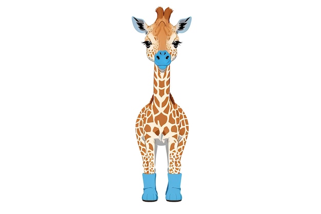 Foto giraffe in blauen stiefeln isoliert auf weißem hintergrund vektorillustration