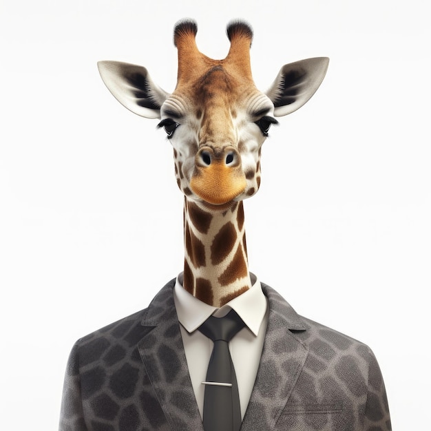 Giraffe in einem formellen Business-Anzug, ein Tier in menschlicher Kleidung. Generative KI
