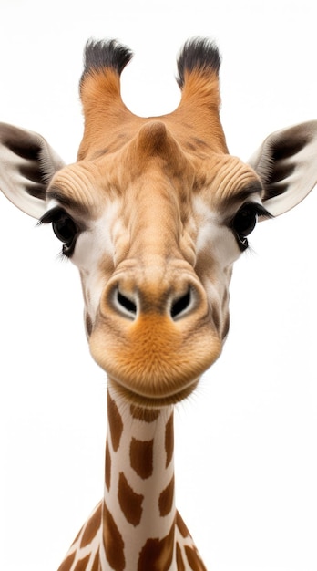 Giraffe mit langem Kopf auf weißem Hintergrund