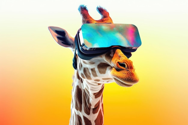 Giraffe mit VR-Headset-Innovation Virtual-Reality-Technologie-Konzept Generative KI