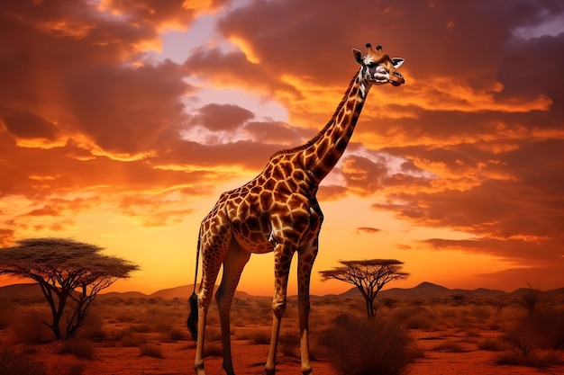 Giraffe39s Grace al amanecer Generative Ai