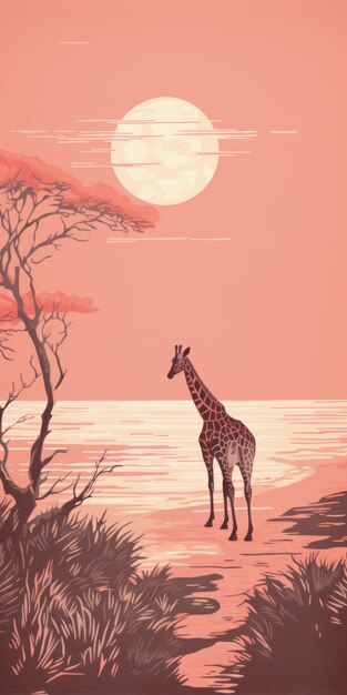 Giraffen in Wüstenlandschaften faszinierende Illustrationen von Sonnenuntergängen