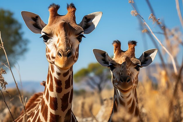 Giraffen inmitten von Grün mit blauem Himmel Generative KI