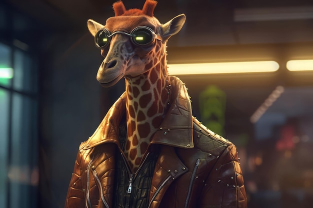 Giraffen-Tier-Cyberpunk-Brille, Safari-Kopf, generiert KI