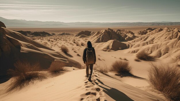 Giraffen-Trekking durch die Wüste mit Rucksack-generativer KI