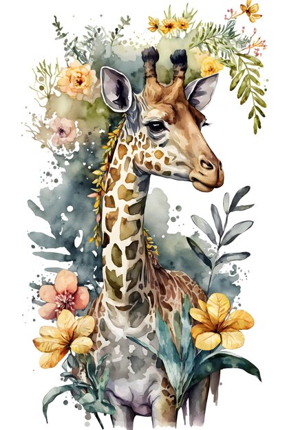 Giraffenaquarell lokalisiert auf weißem Hintergrund