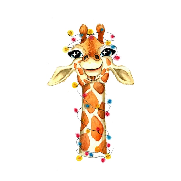 Giraffenillustration. Neujahrsdruck