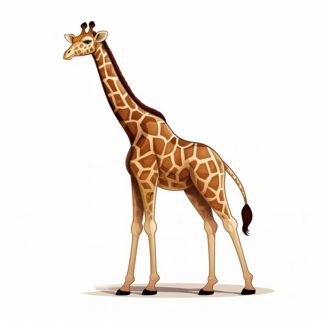 Giraffic Adventures Whimsical Side View de uma girafa de desenho animado em estilo Clipart em um fundo branco