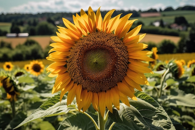 Un girasol en un campo de girasoles