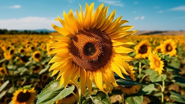 Un girasol en un campo de girasoles