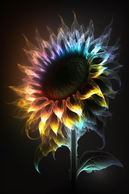 Girasol con efecto arcoiris.