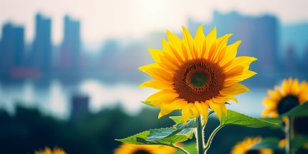 un girasol con un fondo borroso