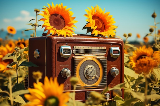 Foto girasol con un grupo de personas bailando