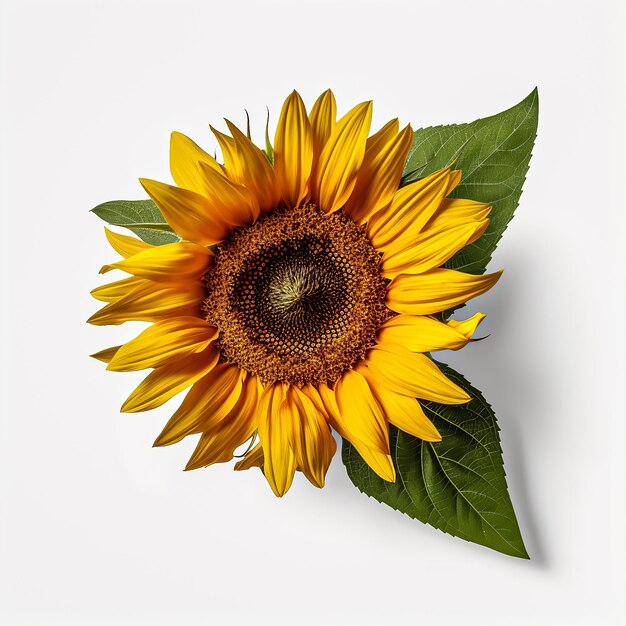 girasol con hoja fondo blanco