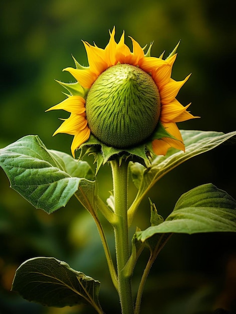 un girasol con una hoja verde que dice girasol.