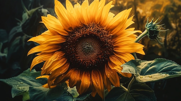 Un girasol se muestra en un campo.