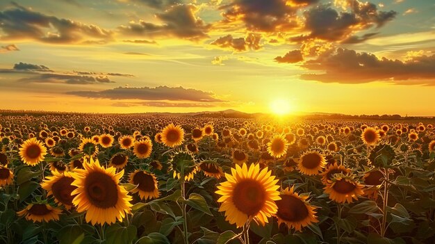 Foto girasol no campo e com um fundo de girassol no céu