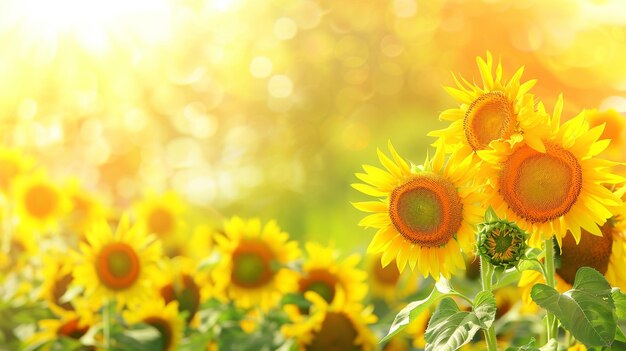 Girasol no campo e com um fundo de girassol no céu