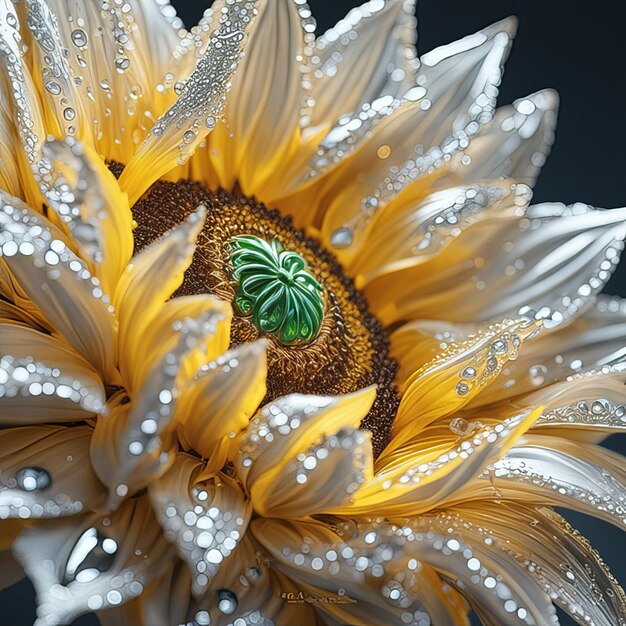 Girasol de primavera y verano con gotas de agua.