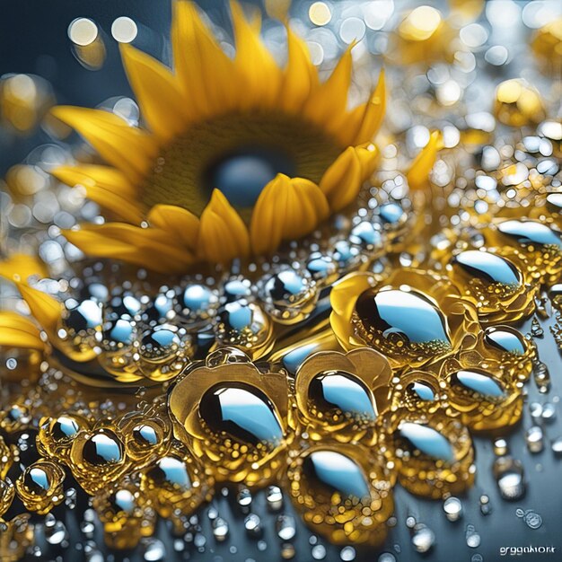 Girasol de primavera y verano con gotas de agua.