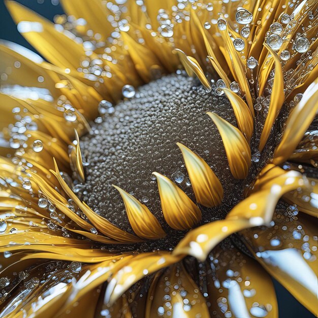 Girasol de primavera y verano con gotas de agua.