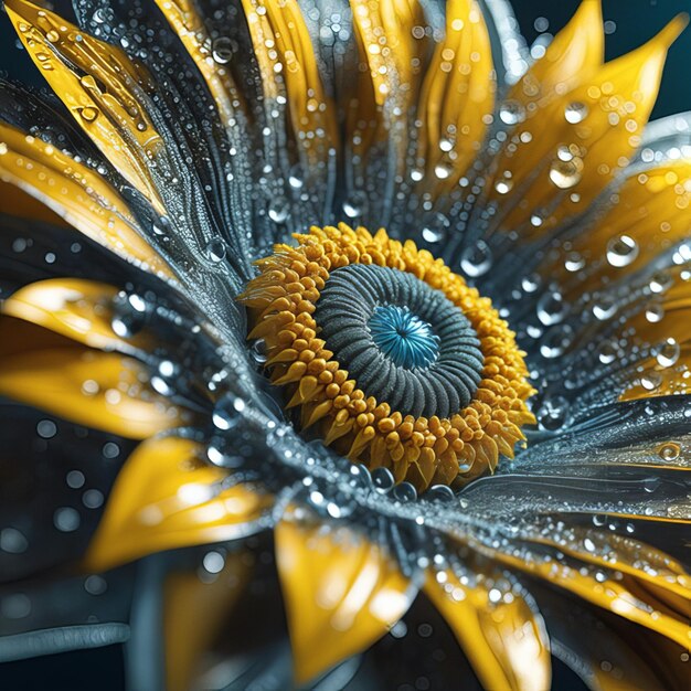 Foto girasol de primavera y verano con gotas de agua.