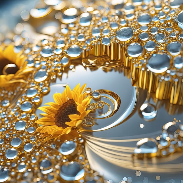 Girasol de primavera y verano con gotas de agua.