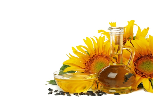 Girasol, semillas y aceite aislado