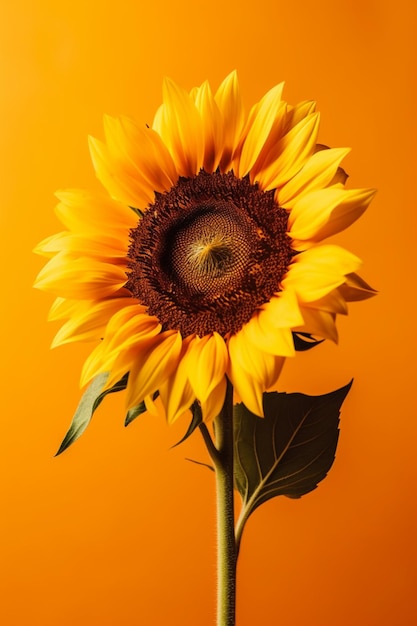 Un girasol sobre un fondo amarillo.