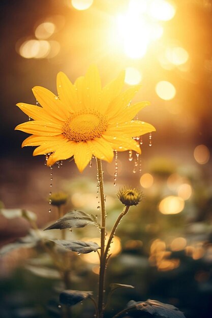 un girasol con el sol detrás de él