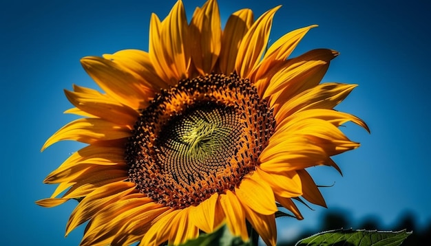 Girasol vibrante brilla en el cielo despejado de verano generado por IA