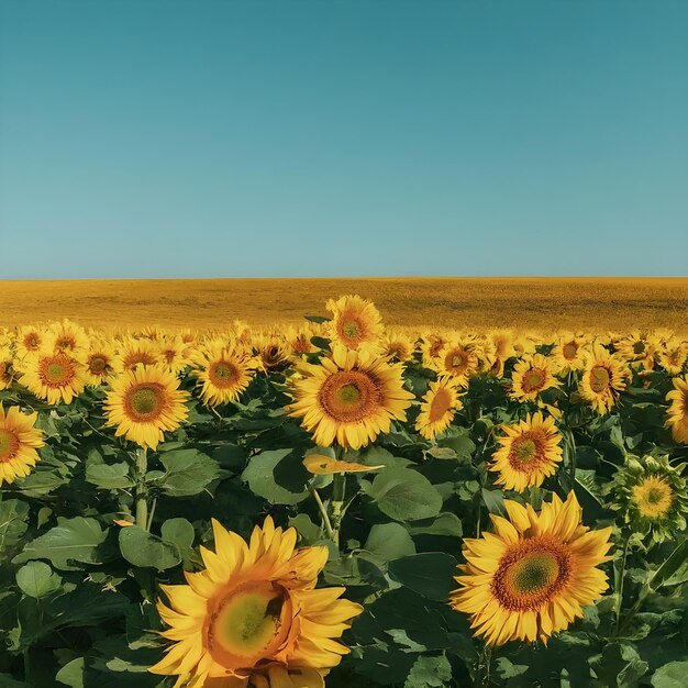 El girasol vibrante florece en un vasto campo bajo un cielo azul claro