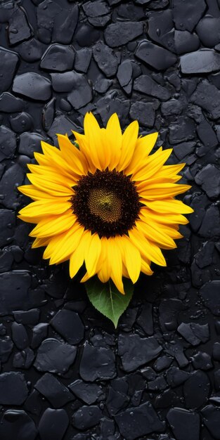 Girasol vibrante sobre un fondo negro Una fotografía de mesa de neoconcreto