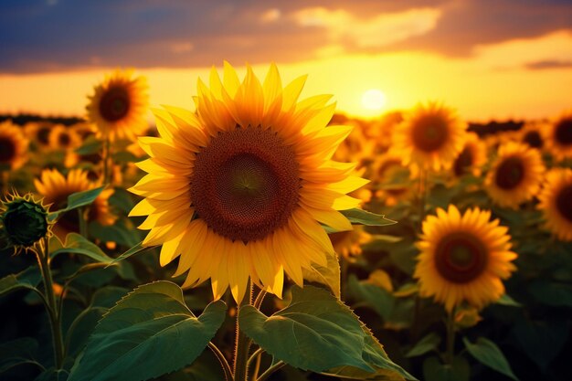 Girasol vibrantes a tomar o calor do sol