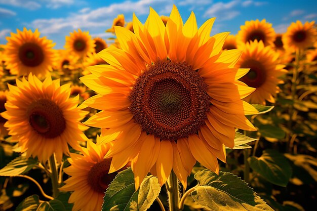 Girasol vibrantes a tomar o calor do sol