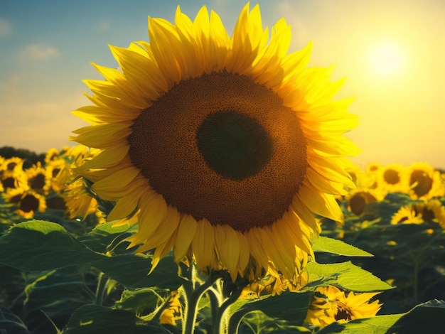 Girasol con vista a la naturaleza.