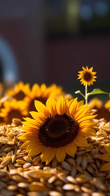 Girasoles amarillos con ilustración de semillas