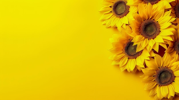 Girasoles amarillos sobre fondo amarillo Una imagen brillante y hermosa para flores y jardines