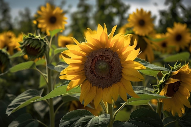 Girasoles desde un ángulo diferente generado por IA