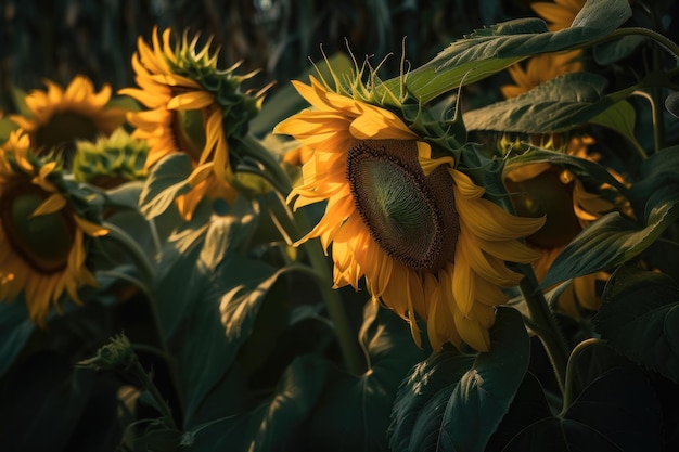 Girasoles desde un ángulo diferente generado por IA